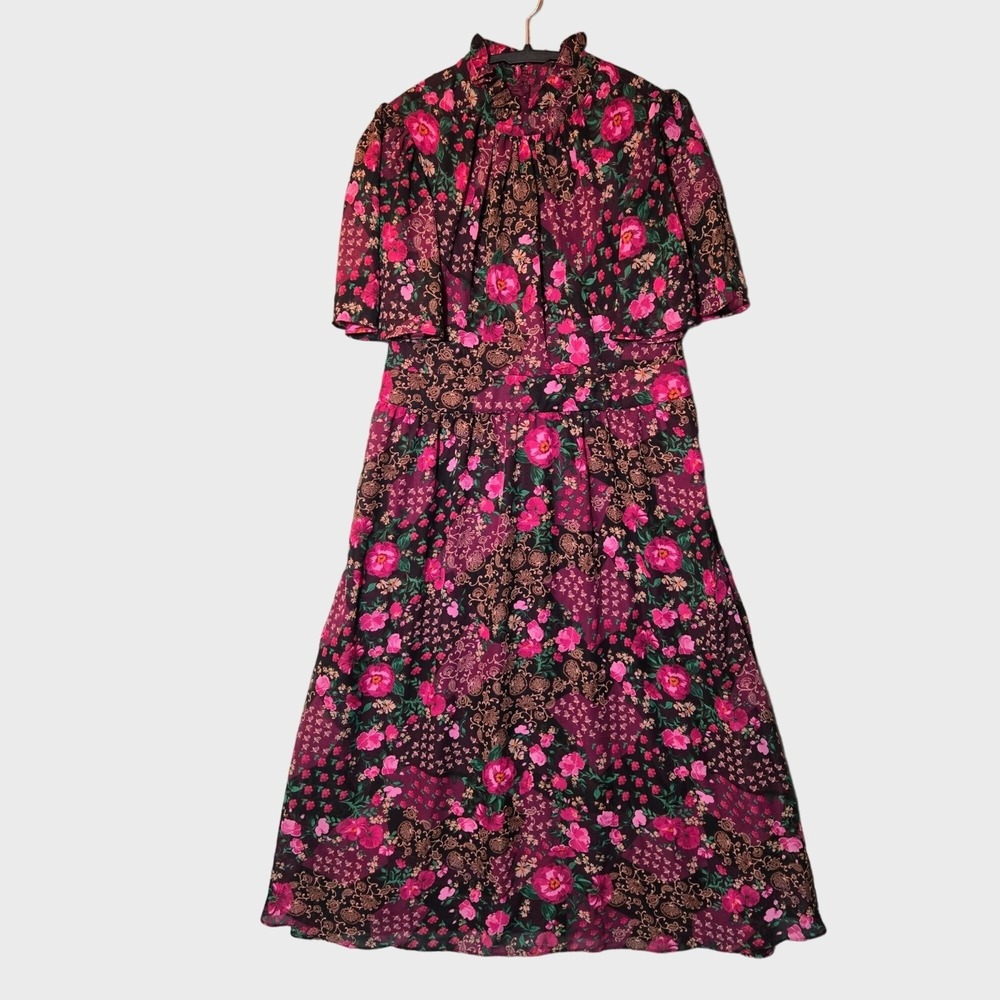 Julia Jordan Floral Mock Neck Midi Dress Pink 10 Victorian‎ Romantic Cottagecore